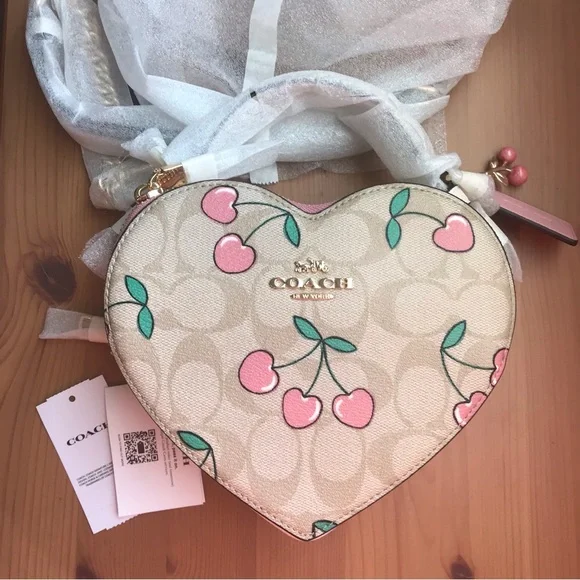 🍒❤️ Heart Crossbody In Signature Canvas With Heart Cherry Print - Picture 2 of 16